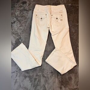 Miss Me White Jeans w/ Distressed Eyelet Lace w/Embroidered Pockets Size 26